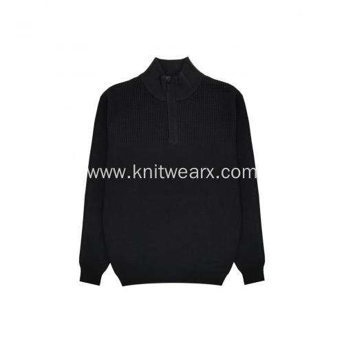 Men's Knitted Quarter Zip Mock Neck Textured Pullover